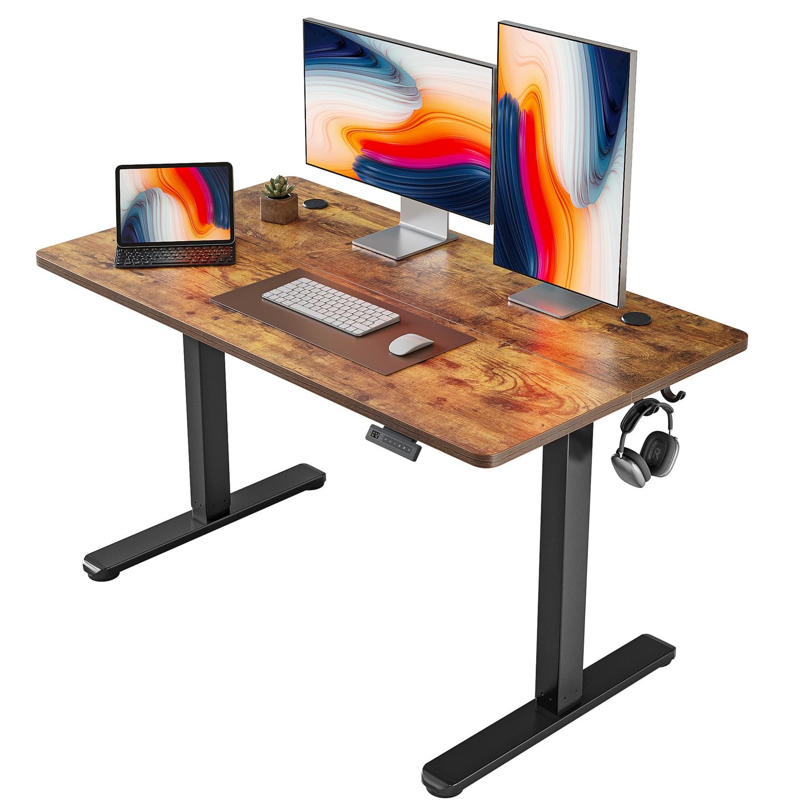 FEZIBO 電動 昇降デスク スタンディングデスク 幅120cm 奥行60cm 高さ72-118cm 上下昇降デスク 自動昇降式デスク 高さメモリー機能 静音 衝突検知 収納フック付き pc オフィスデスク テレワーク standing desk