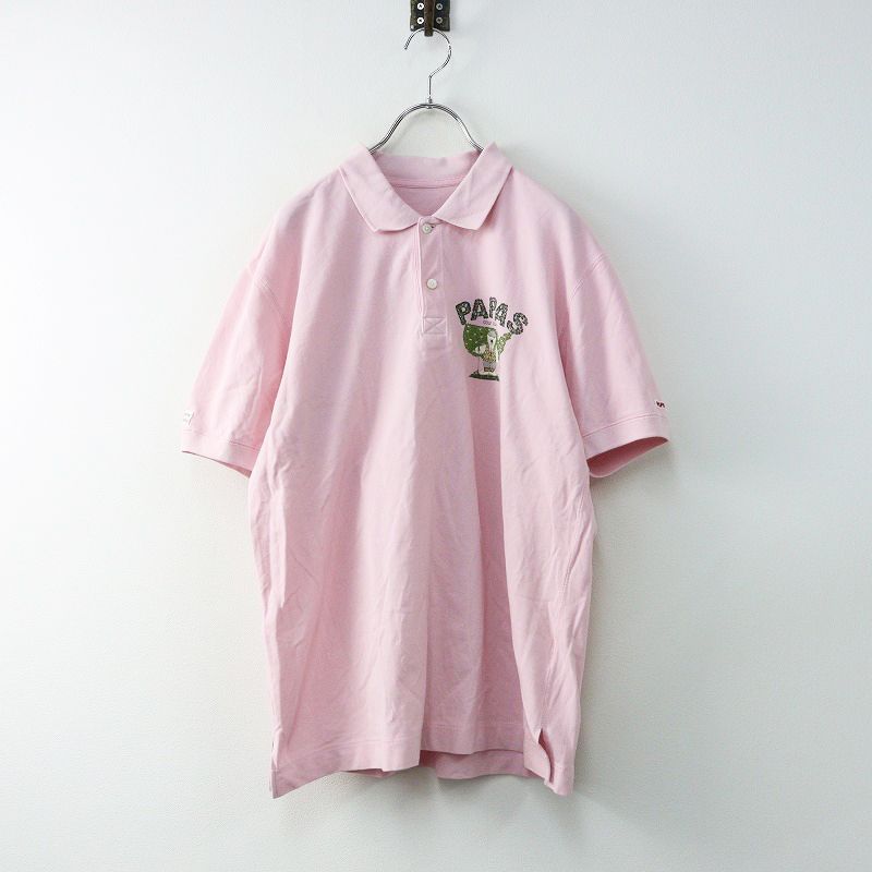 【リゾート美品】人気柄Papas くまさん総柄プリント高級コットン半袖ポロシャツ リゾート美品】人気柄Papas くまさん総柄プリント高級コットン