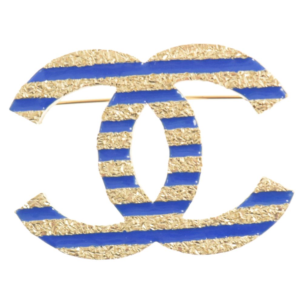 CHANEL (シャネル) ココマーク ボーダーブローチ ゴールド ブルー 
