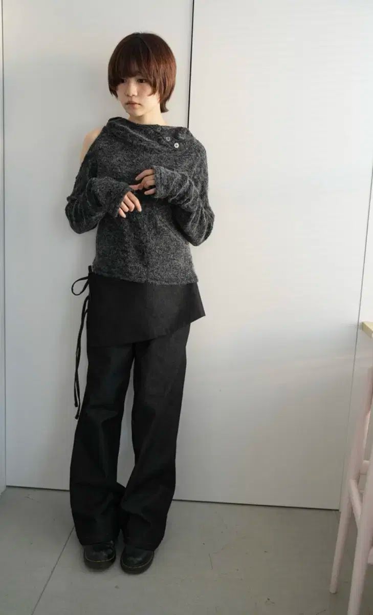 IN - Yang IN 下 ウール デニム スカート パンツ ブラック