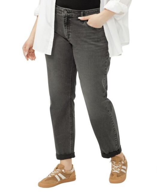 送料無料 シルバー ジーンズ レディース デニムパンツ ジーンズ ボトムス Plus Size Boyfriend Mid Rise Slim Leg Jeans Smoke