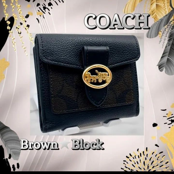 ⭐【匿名配送】COACH　ブラック ミニ財布　シグネチャー ブラウン