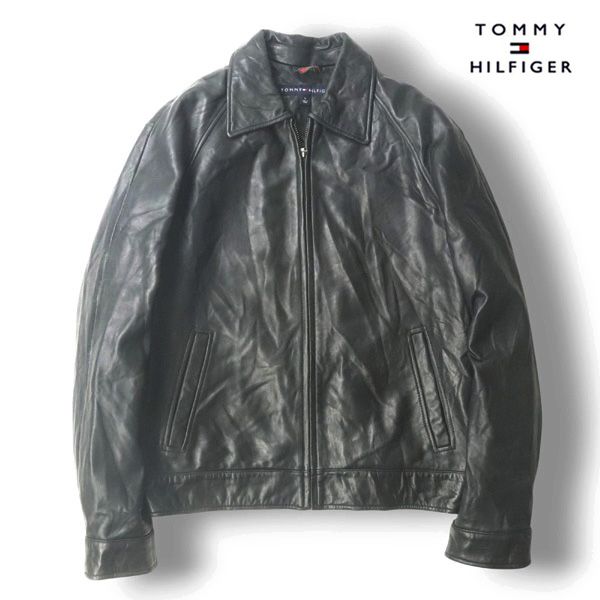 美品 TOMMY HILFIGER トミーヒルフィガー 羊革 シープスキン レザー スポーツジャケット 黒  M(JP:L)【参考価格￥121，000-】 - 買い大阪