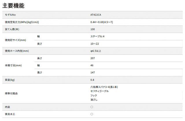 マキタ 軽天タッカ AT422CA J線4mm makita エアタッカー エアータッカー