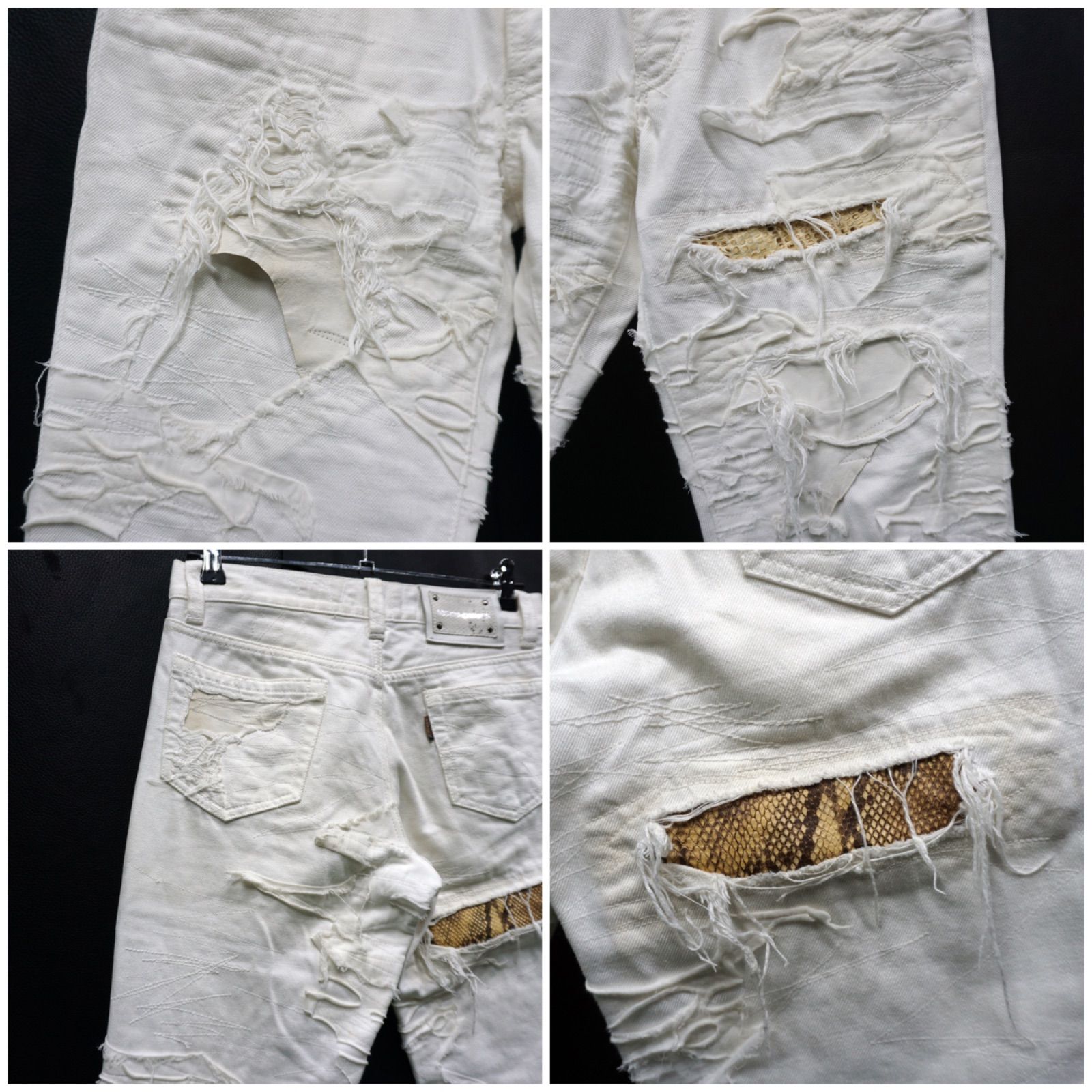 y2k 00s 5351 POUR LES HOMMES 牛革/パイソン切替 クラストデニム 襤褸 