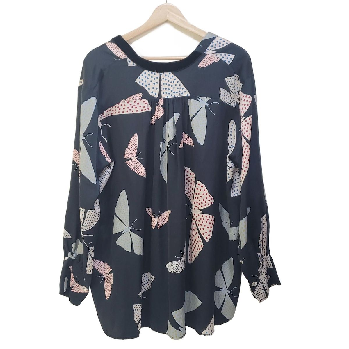 forte_forte フォルテフォルテ 長袖シャツブラウス サイズ0 XS レディース - 黒×ブルー×マルチ バタフライ 蝶 プルオーバー