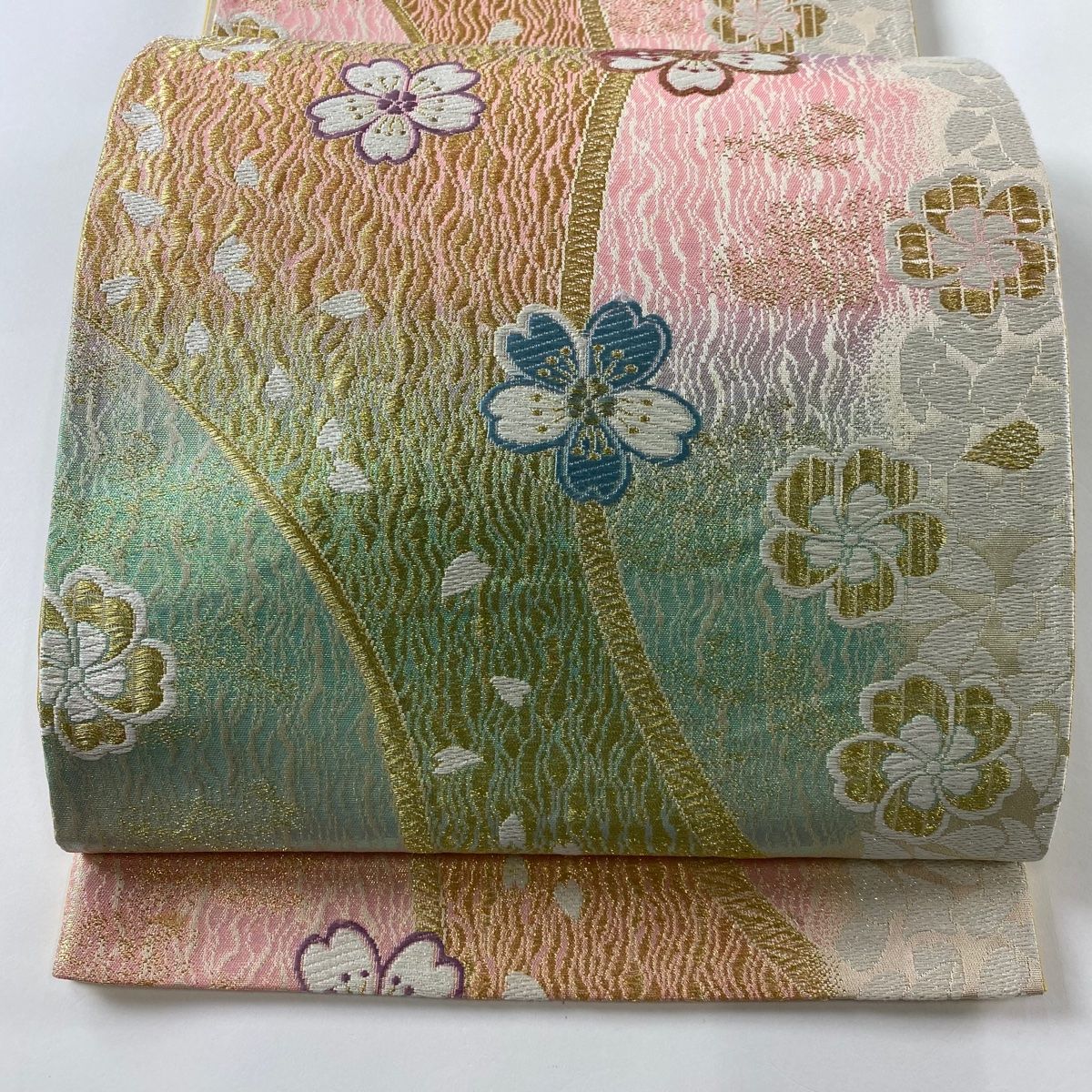 【最終値下げ!!】13y37★薔薇文 袋帯 六通 小桜 ガーベラ★美品 豪華刺繍薔薇袋帯