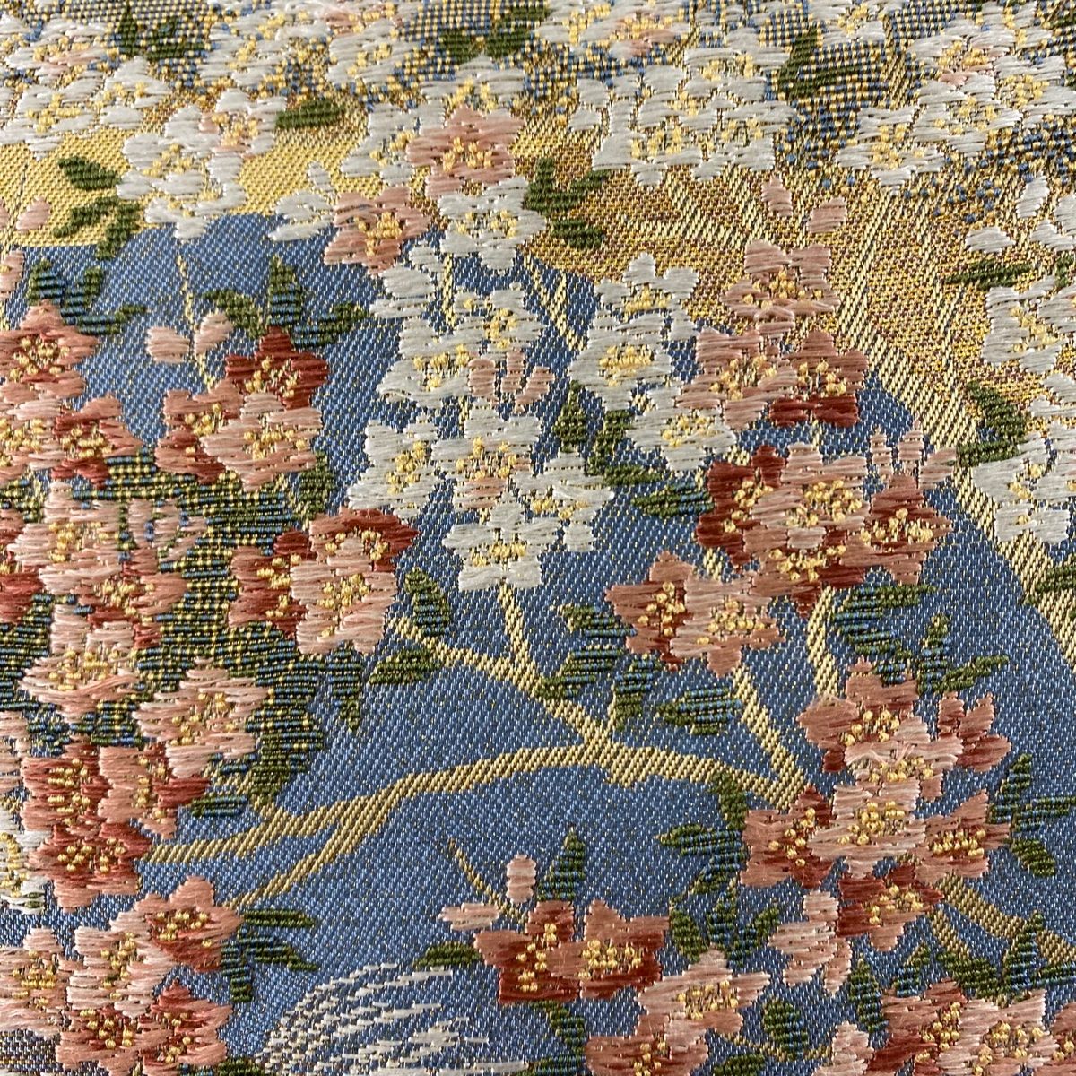 本物の 袋帯 秀品 枝花 草花 刺繍 箔 ベージュ 六通 正絹 【中古 着物・浴衣