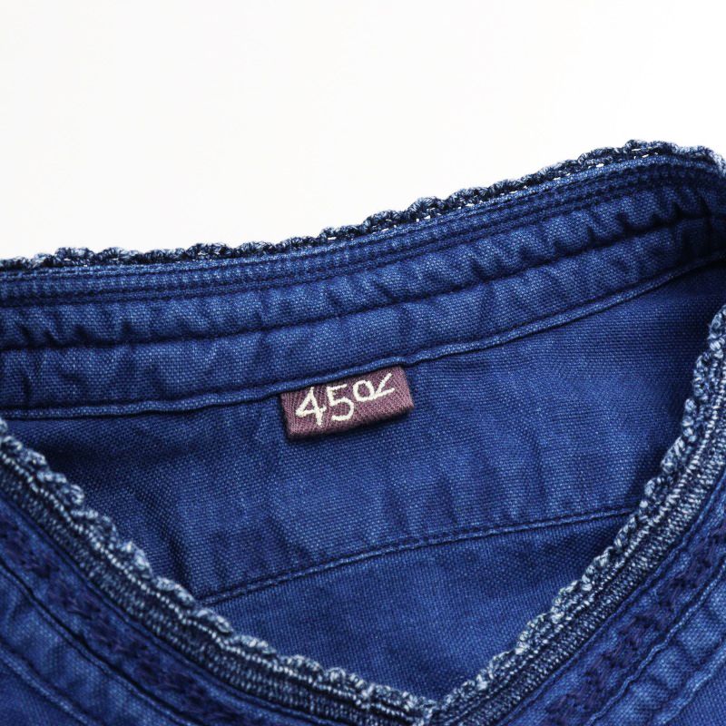 45R レース付きボタンシャツ ブルー 45R レース付きボタンシャツ