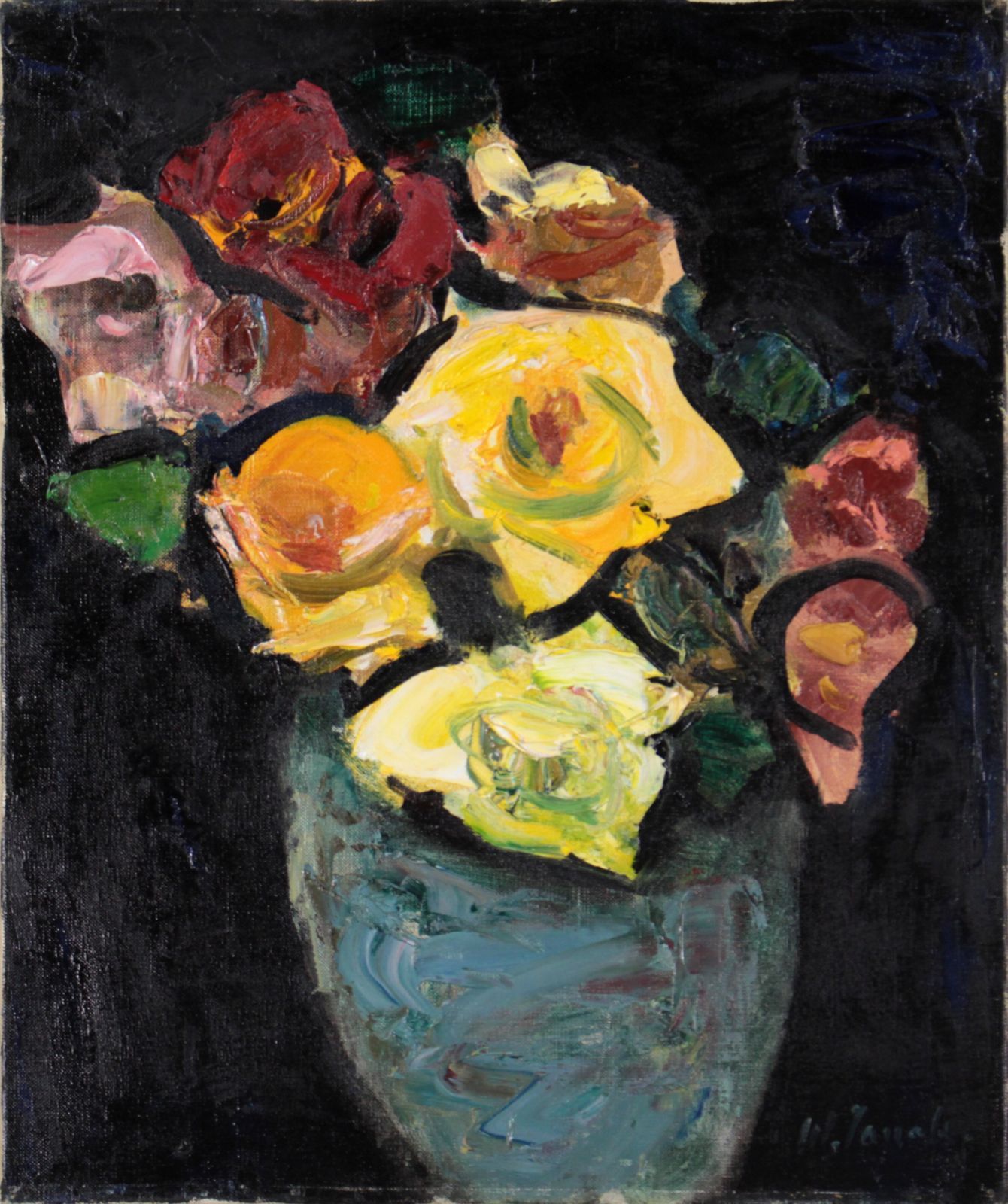 田辺 三重松『ばら』油彩画【真作保証】 絵画 田辺三重松「薔薇」油絵・F6号 絵画買取・販売の小竹美術