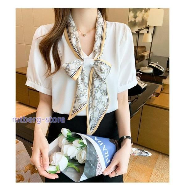 白シフォンシャツ 半袖トップス