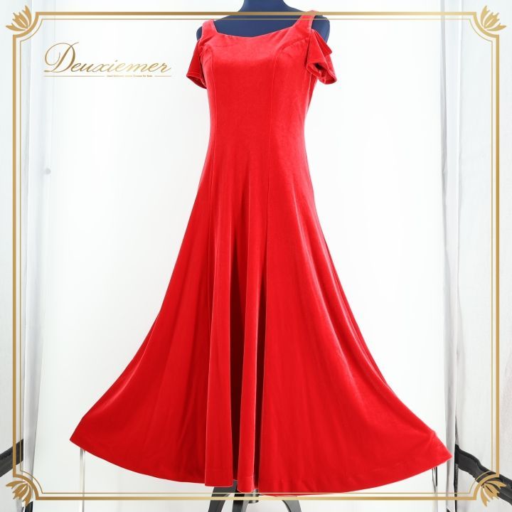 フラダンス 衣装 ワンピース ドレス レッド系 フラドリーム フラ ダンス 赤 ベロア 光沢 鮮やか シンプル 無地 上品 Hula Dream ハワイアン アロハ 華やか