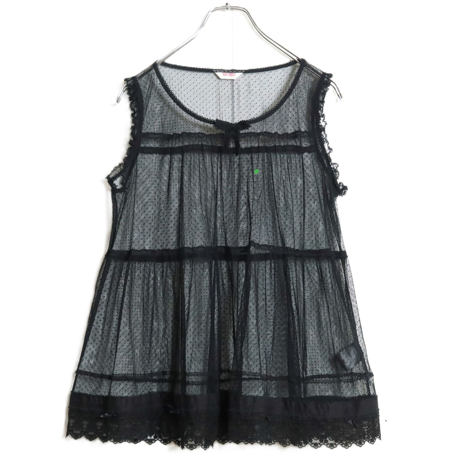 美品】ピンクハウス☆ノースリーブ ブラウス リボン レース ピコフリル