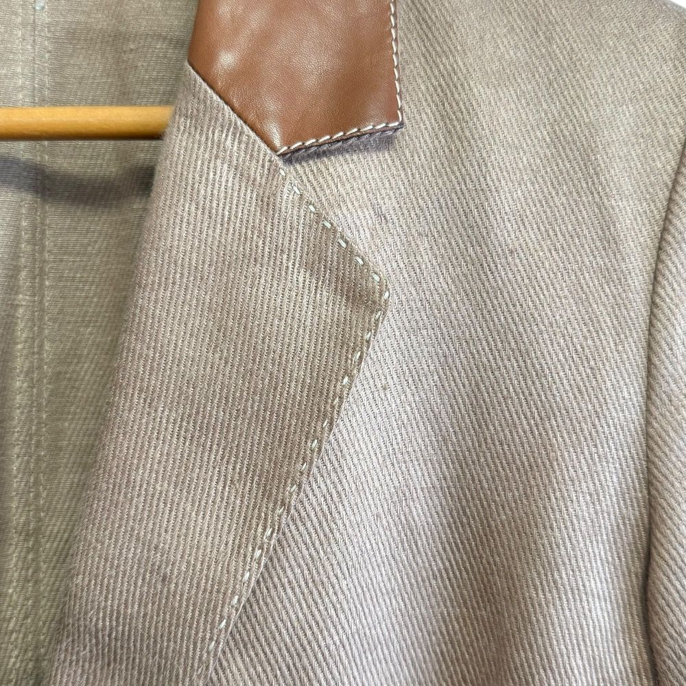 美品 HERMES エルメス リネン×ヘンプ レザー切替 シングル