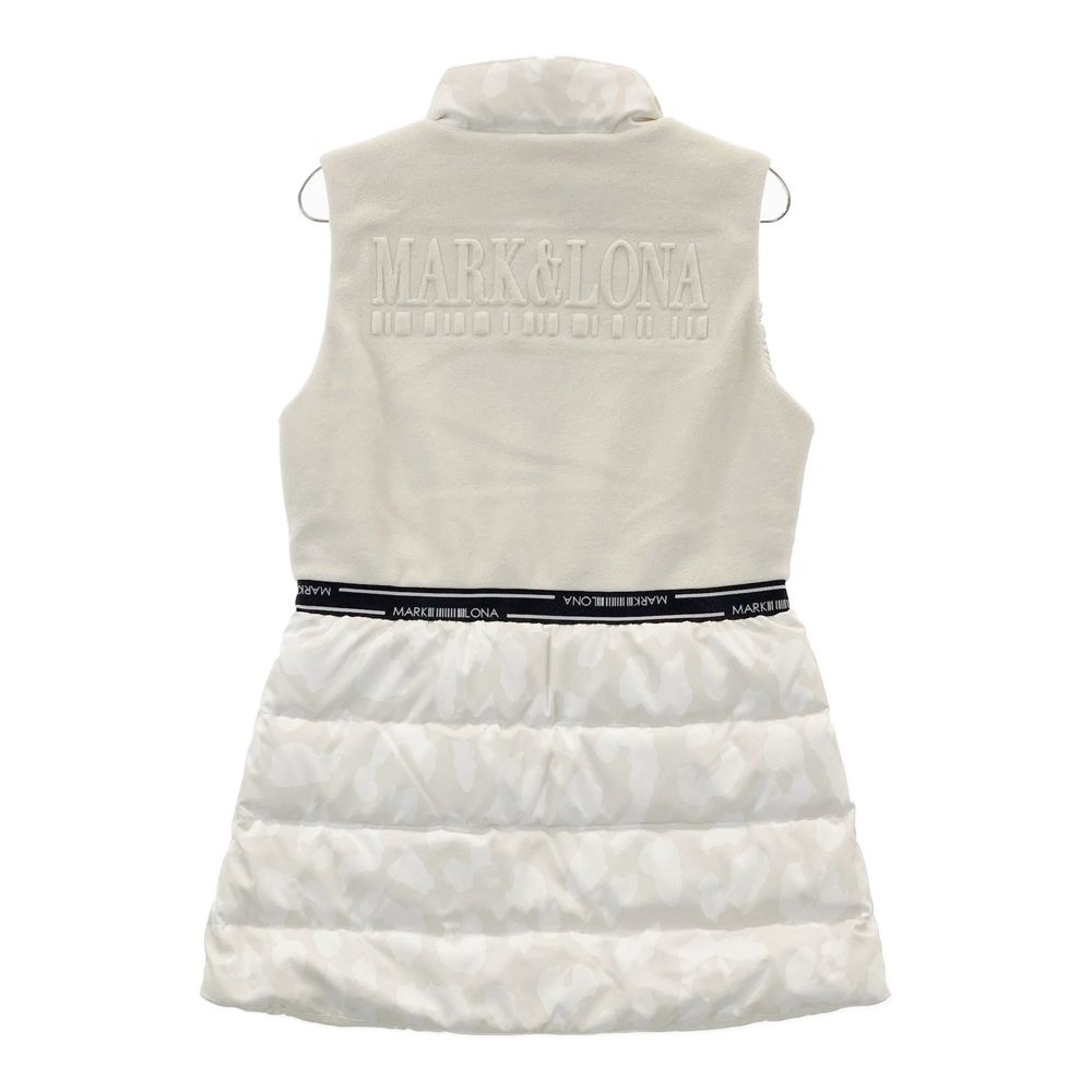 サイズ 40 MARK-LONA マークアンドロナ フリース切替 ダウンベスト 総柄 ホワイト系 240101389637 ゴルフウェア レディース ストスト