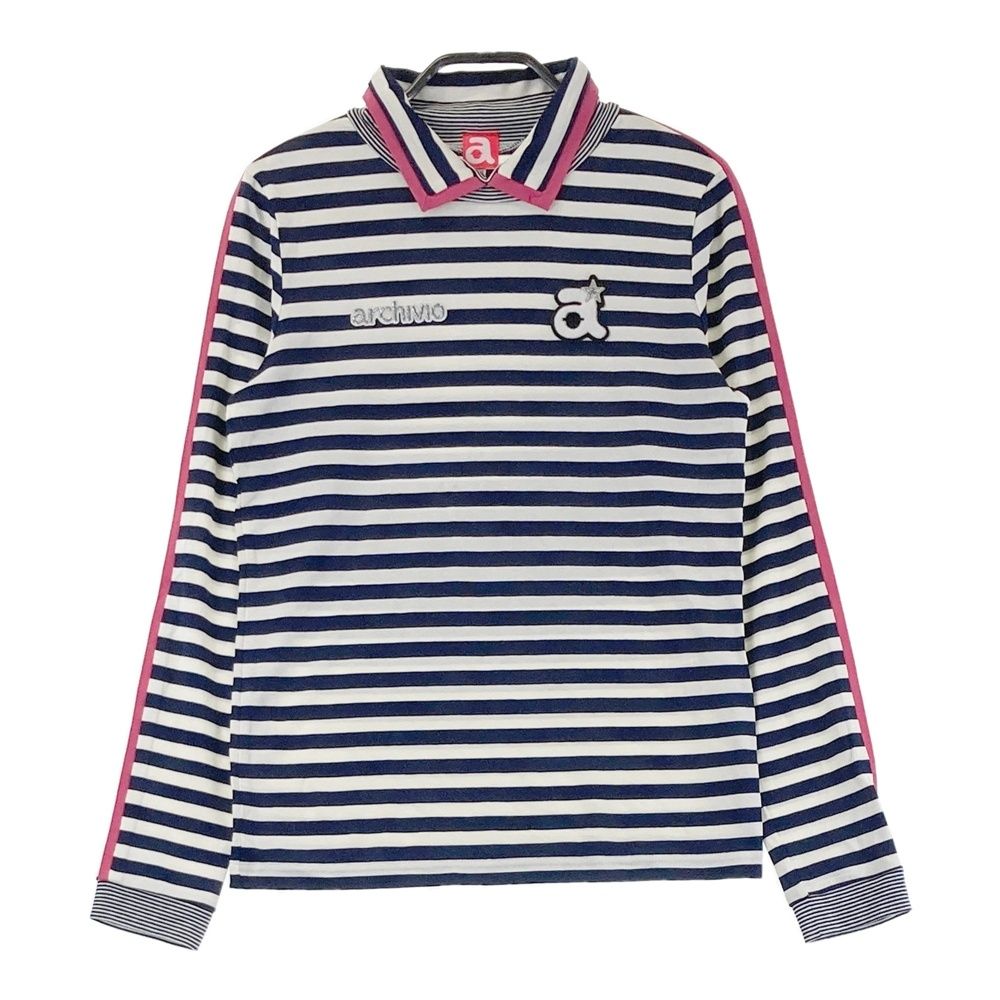 サイズ：36 ARCHIVIO アルチビオ 襟付長袖Tシャツ ボーダー柄 ネイビー
