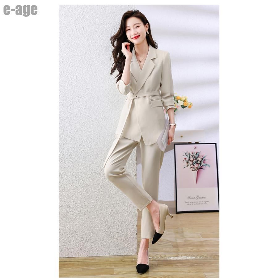 スーツ セットアップ パンツスーツ レディース ロングパンツ スーツ