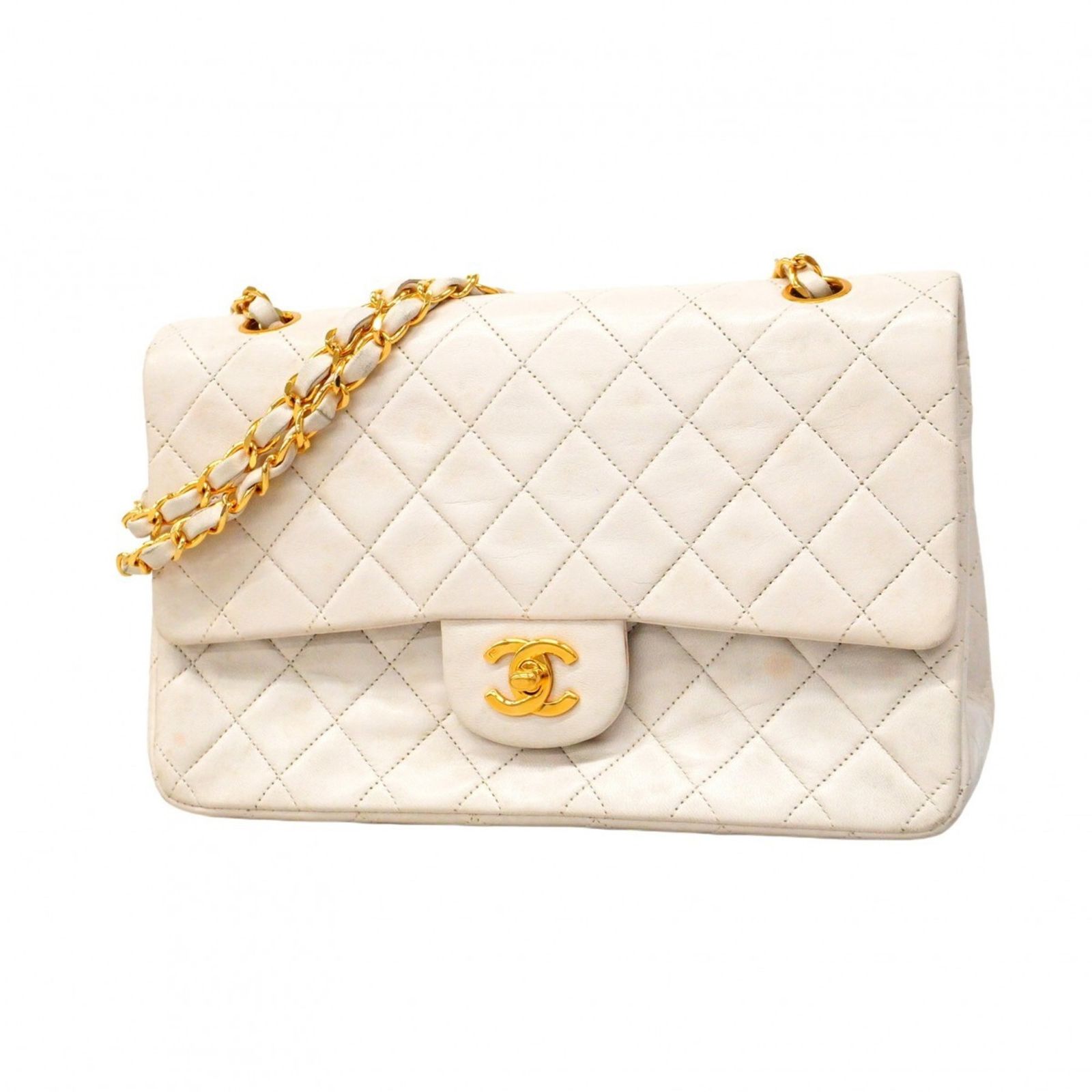 シャネル Chanel シャネル ショルダーバッグ マトラッセ Wフラップ Wチェーン ラムスキン ホワイト レディース