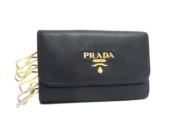 PRADA 人気 ブラック レザー キーケース PRADA プラダ レザー 6連 キー