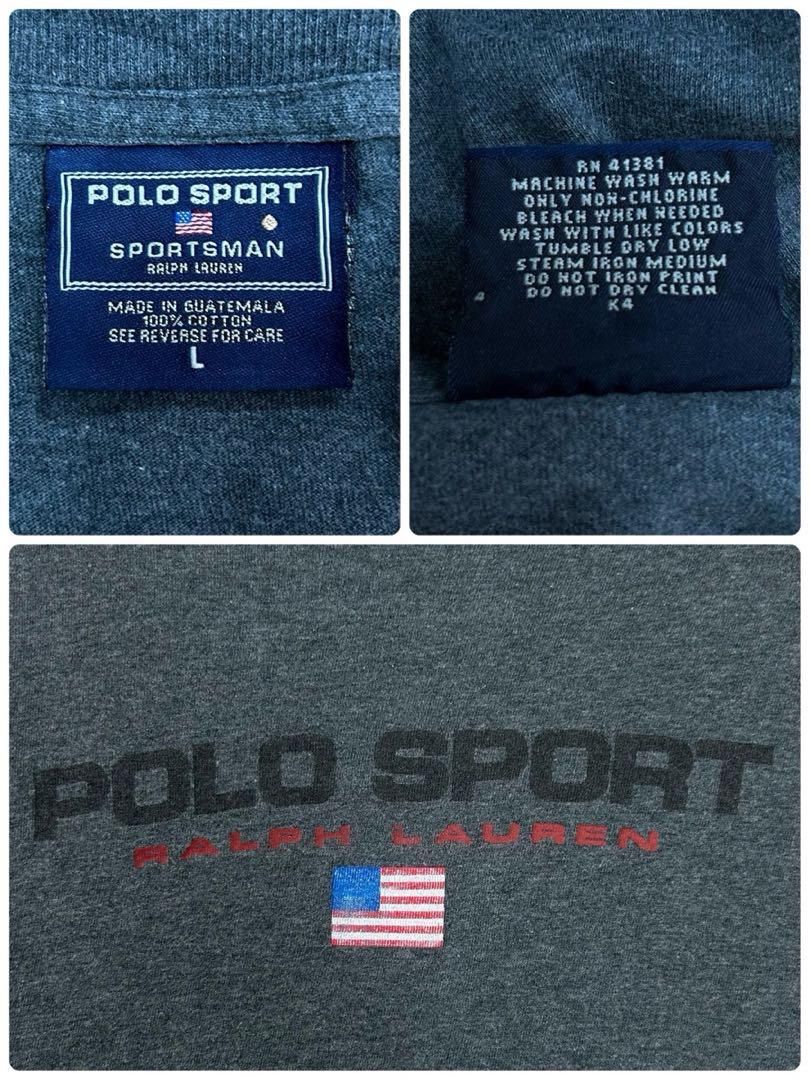 【フォロワー様クーポン配布中！】POLO SPORT SPORTSMAN Ralph Lauren  ポロスポーツ スポーツマン ラルフローレン プリントロゴ コットン 長袖 Tシャツ ロング Tシャツ ロンT 輸入古着 メンズ Lサイズ【S153】