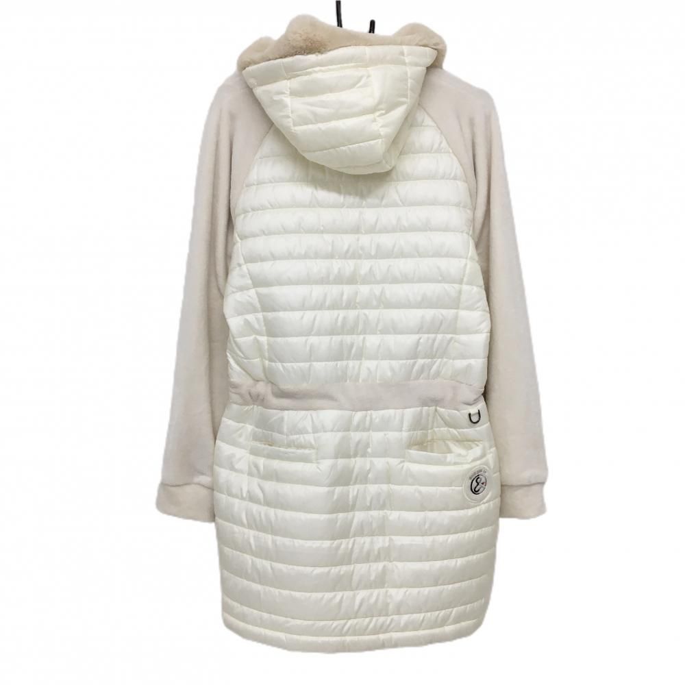 アンパスィ 中綿異素材ジャケット 白 フード付き ファー取り外し可 ロング レディース LL ゴルフウェア and per se