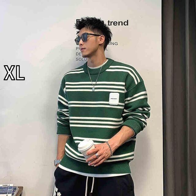 [XL]秋冬 コーデ メンズ  服 シンプル ファッション オシャレ 大人 かっこいい 大きいサイズ ストリート 紳士服  ストライプ セーター プルオーバー 暖かい ウール 長袖