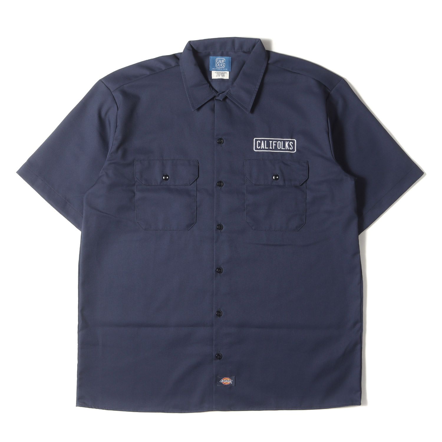 CALIFOLKS カリフォークス シャツ サイズ L | 24SS Dickies カスタム ロゴ 刺繍 半袖 ワーク シャツ Dickies Custom Work Shirt Short Sleeve | ネイビー メンズ