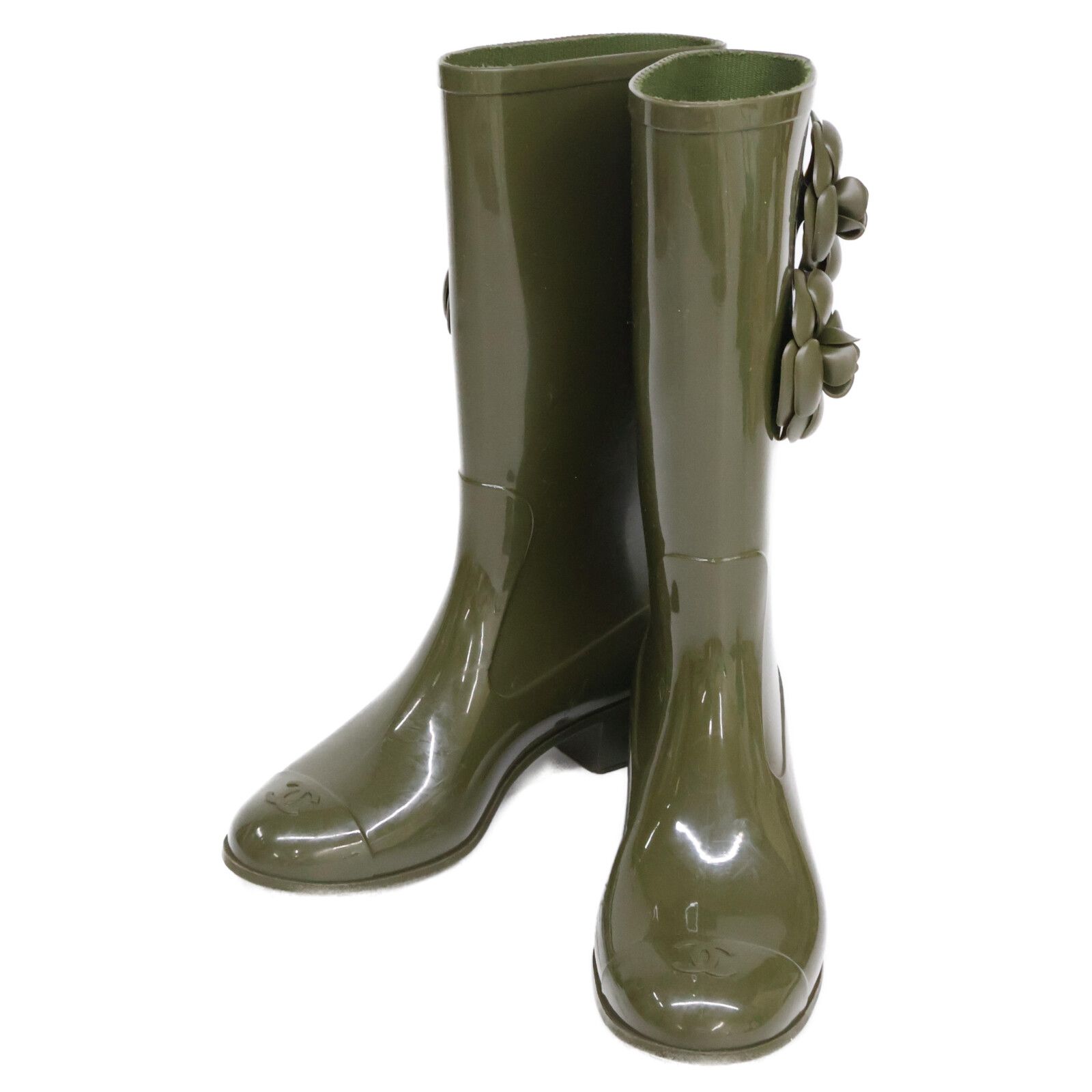 美品★CHANEL・エンボス加工ココマーク カメリア付 レインブーツ(36) CHANEL シャネル カメリア ココマーク レインブーツ 36 - メルカリ