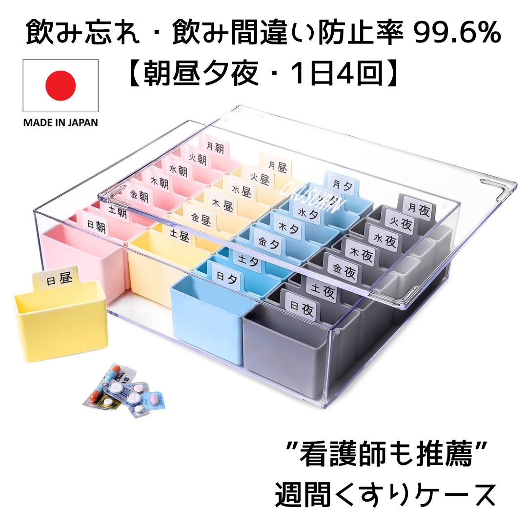 ☆朝昼夕☆週間くすりケース(シール付き) 薬自社製造日本製