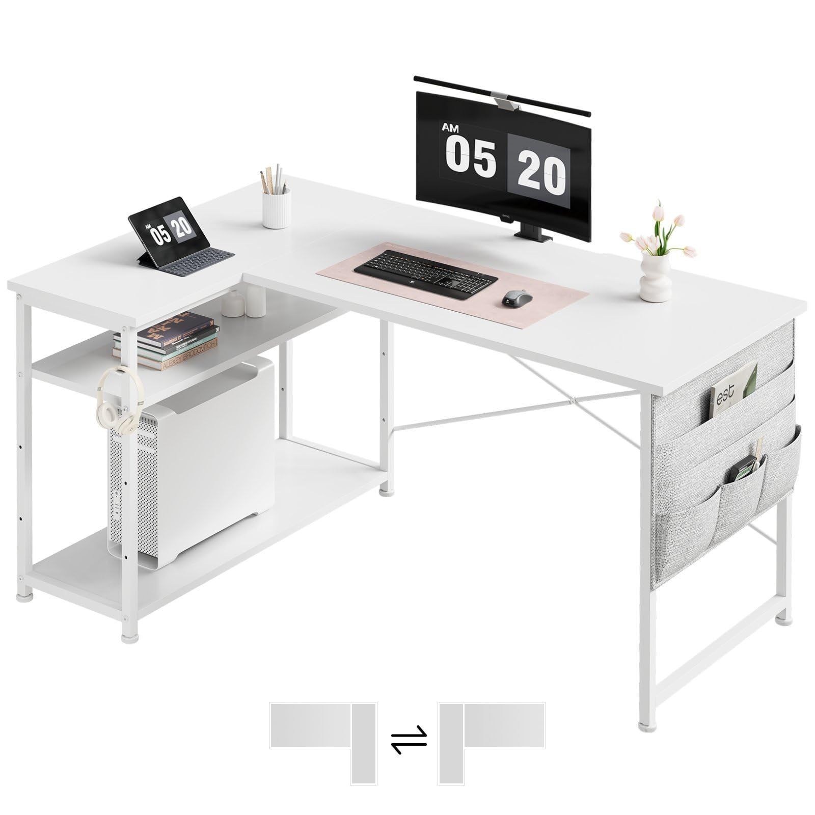 新着商品 Maihail l字デスク 机 pcデスク 学習机 勉強机 パソコンデスク 右棚左棚 幅99cm コーナーデスク つくえ 棚板高さ調節 作業机 L字型 リモートワーク ラック付き 白い