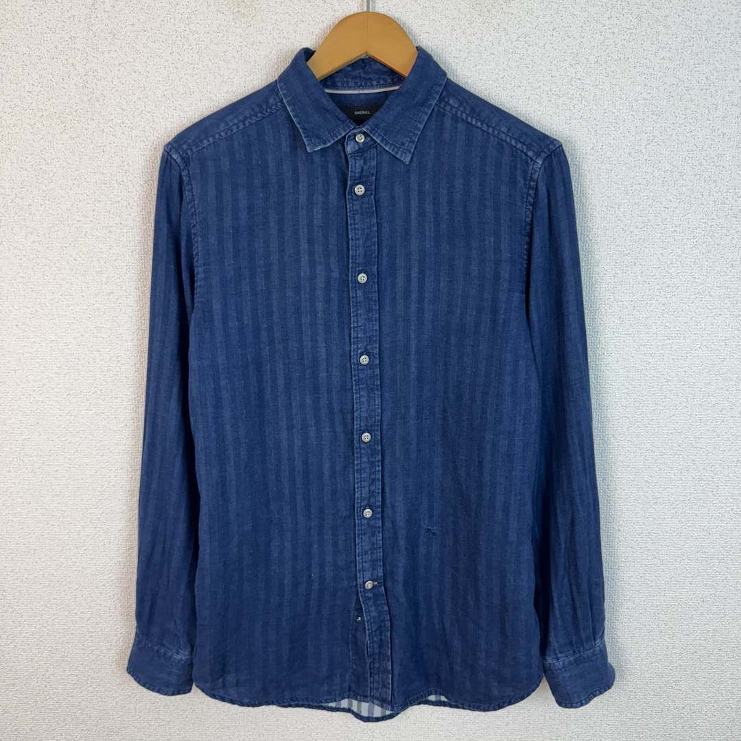 DIESEL ディーゼル 長袖 シャツ ストライプ 総柄 ブルー メンズ 古着