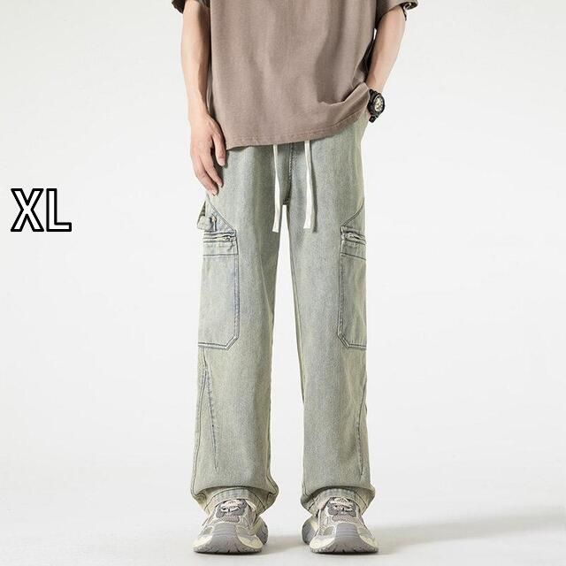  [XL ] メンズ ファッション 服 男性用 オシャレ シンプル 大人 かっこいい 大きいサイズ ストリート 紳士服 アメリカン ストリート ジーンズ 夏 薄手 ウォッシュ 加工 ワイド レッグ パンツ レ その他