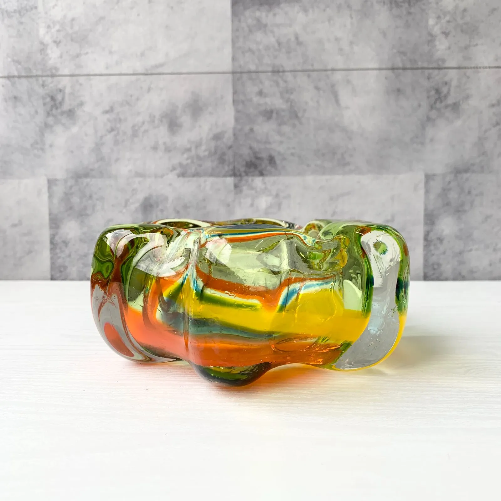 灰皿 小物入れ ガラス マーブル 黄色 橙 青 緑 イエロー