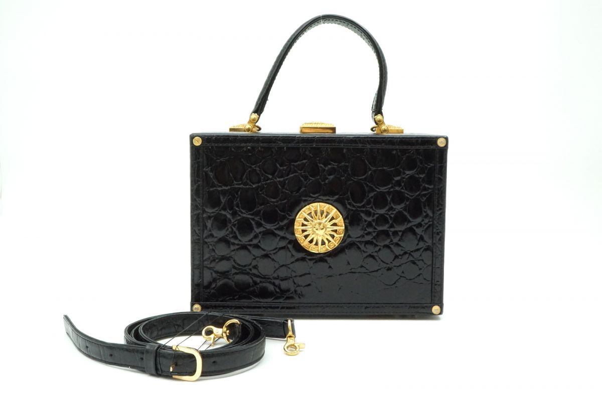 ✨GIANNI VERSACE✨ビジネスバッグ サンバースト クロコ型押し クロコ型押し メドゥーサ '95 スモール ハンドバッグ ピンク