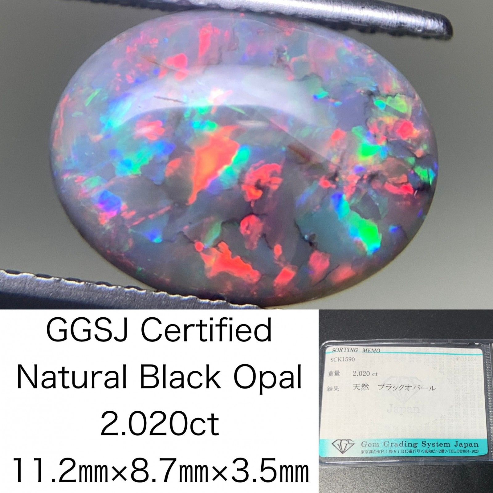 ブラックオパール 2.020ct 宝石ソーティング付き  11.2×8.7×3.5  ルース（ 裸石 ） 3161Y