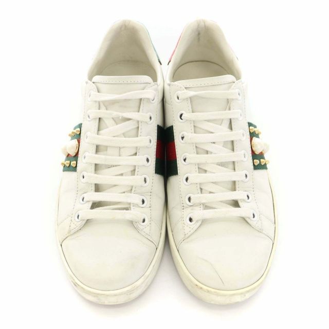 グッチ GUCCI エース スニーカー ウェブライン スタッズ パール レザー 