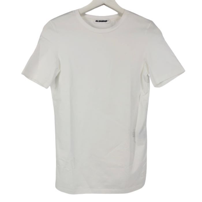 ジルサンダープラス JIL SANDER  クルーネック 裾ロゴ刺繍 半袖Tシャツ カットソー Mサイズ  ホワイト【中古】【新品同様】【美品】 ジルサンダープラス JIL SANDER クルーネック 裾ロゴ刺繍 半袖Tシャツ