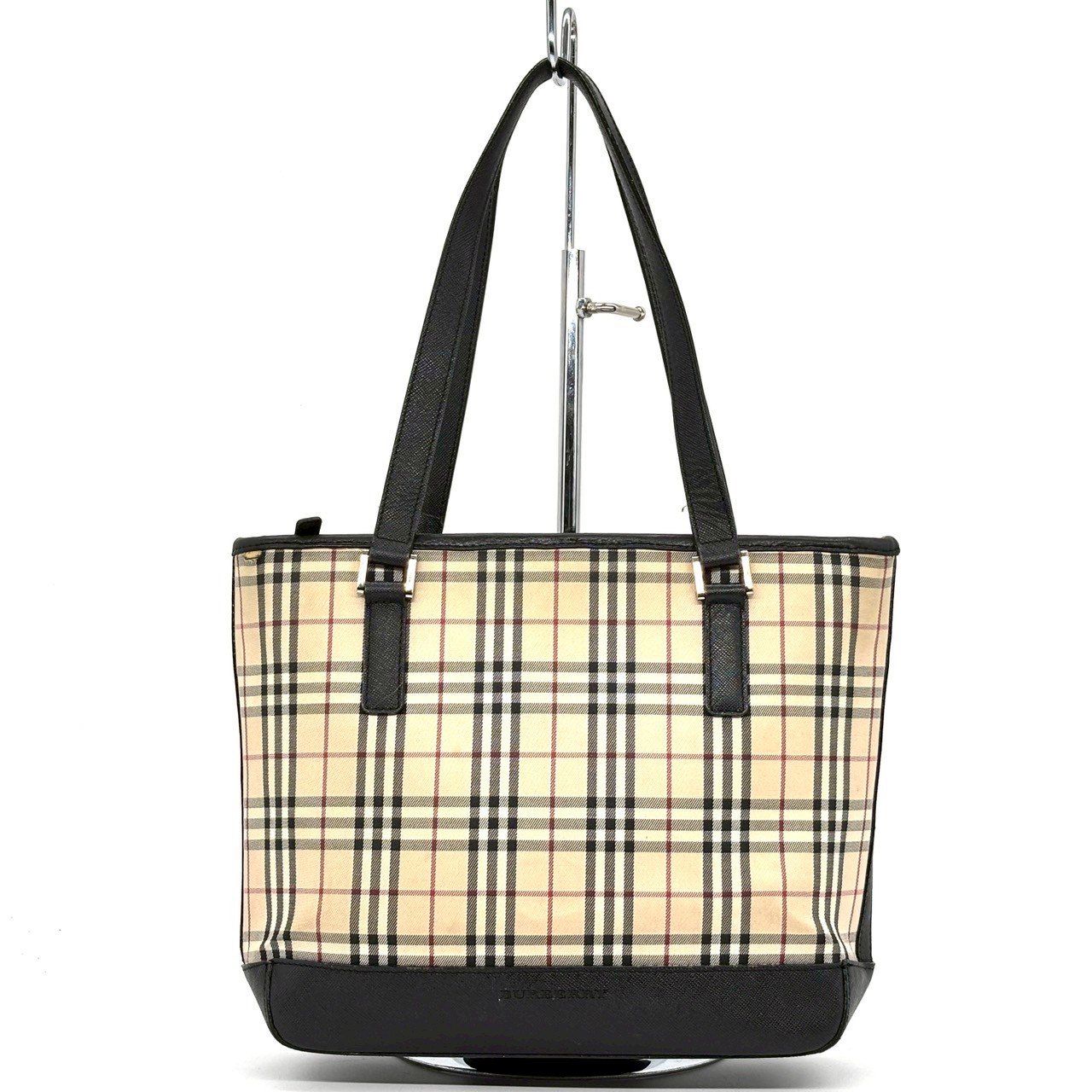 バーバリー トートバッグ ノバチェック レザー ブラック A4 肩掛け 美