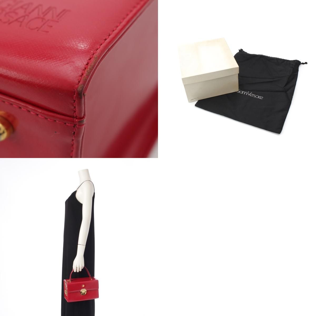 ジャンニヴェルサーチ ハンドバッグ 赤 レザー チャーム付 ジャンニ・ヴェルサーチェ レザー トップハンドル チャーム バニティ