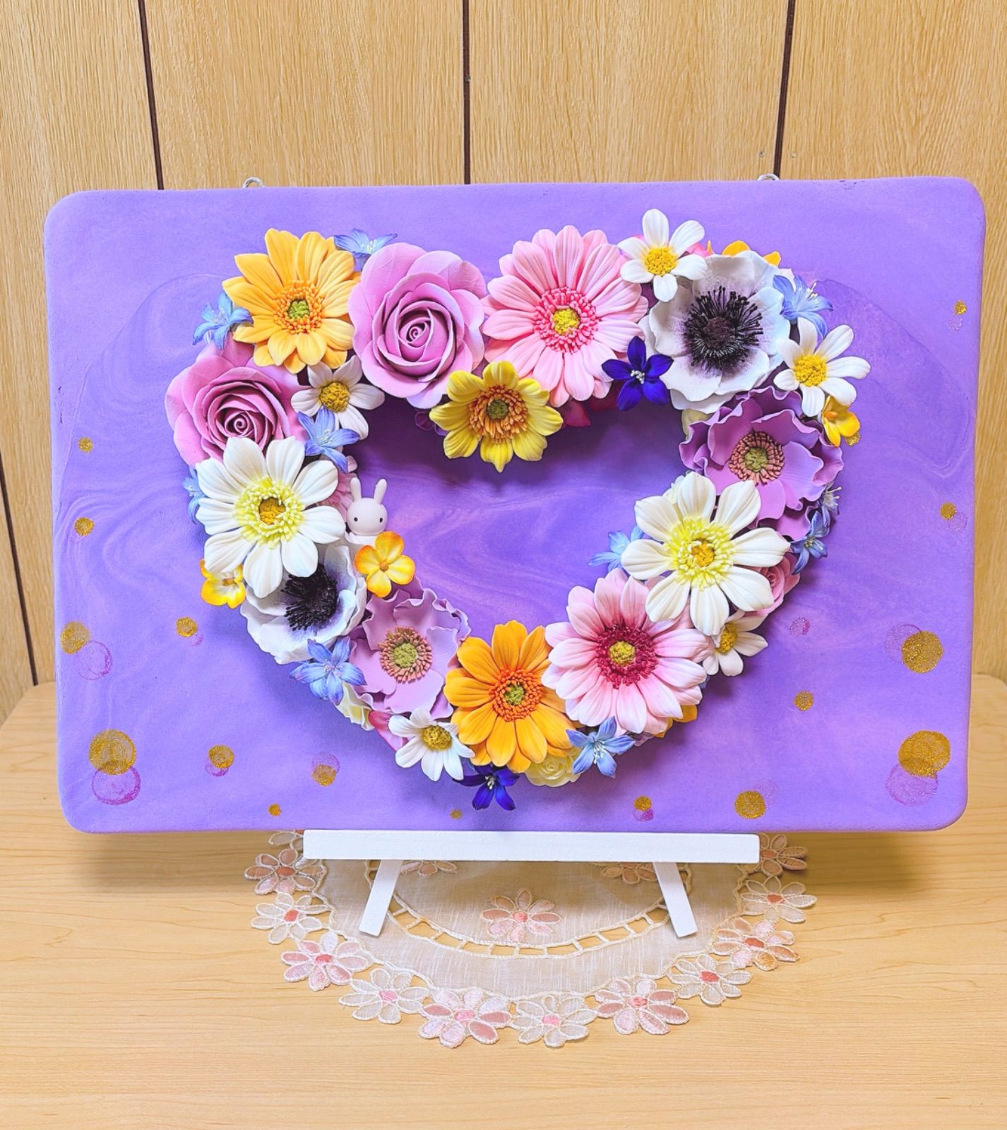 クレイフラワー ハートの壁掛けアレンジ