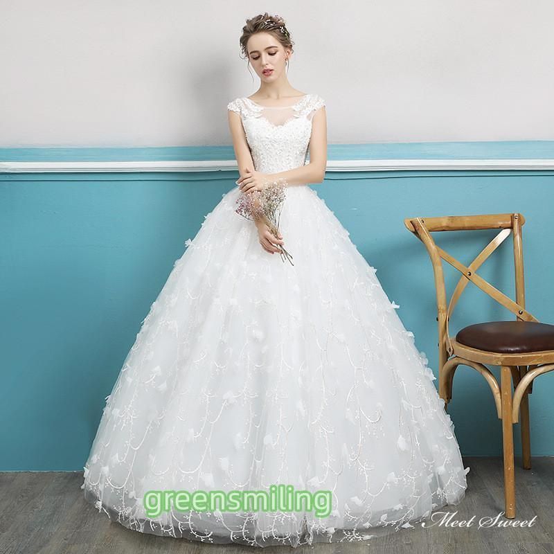 ウェディングドレス ロングドレス プリンセスラインドレス フレンチスリーブ 二次会 結婚式 前撮り 花嫁 ウエディングドレス 登場 ZZ520