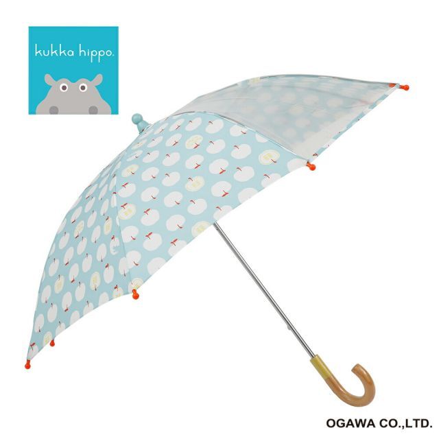 kukkahippo クッカヒッポ かさ リンゴ 50cm 子供 傘 キッズ 長傘 雨傘 透明窓付 反射プリント付 反射テープ付 安全