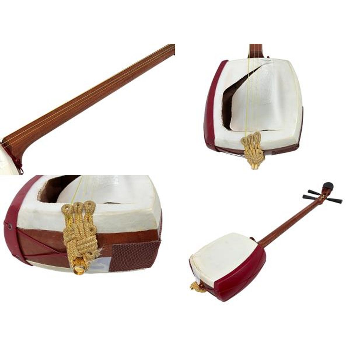 細棹三味線 子持ち綾杉胴 紅木 1枚溝 天然皮 正寸 セミハードケース 和