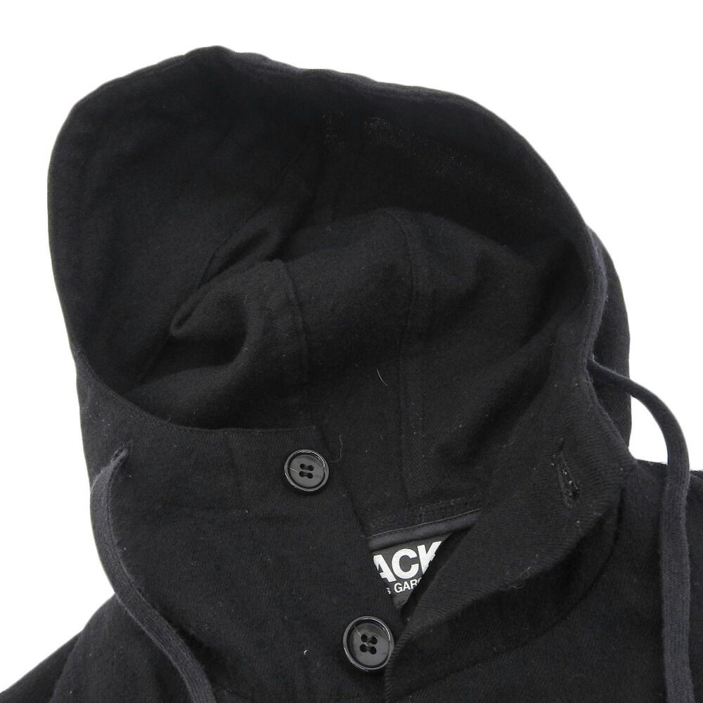 ブラックコムデギャルソン  フード ウールジャケット 背面ギャザー 黒　L ブラックコムデギャルソンBLACK COMME des GARCONS ウール