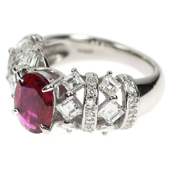 Pt900 タイ産 非加熱ルビー ダイヤモンド リング 1.69ct D1.58ct
