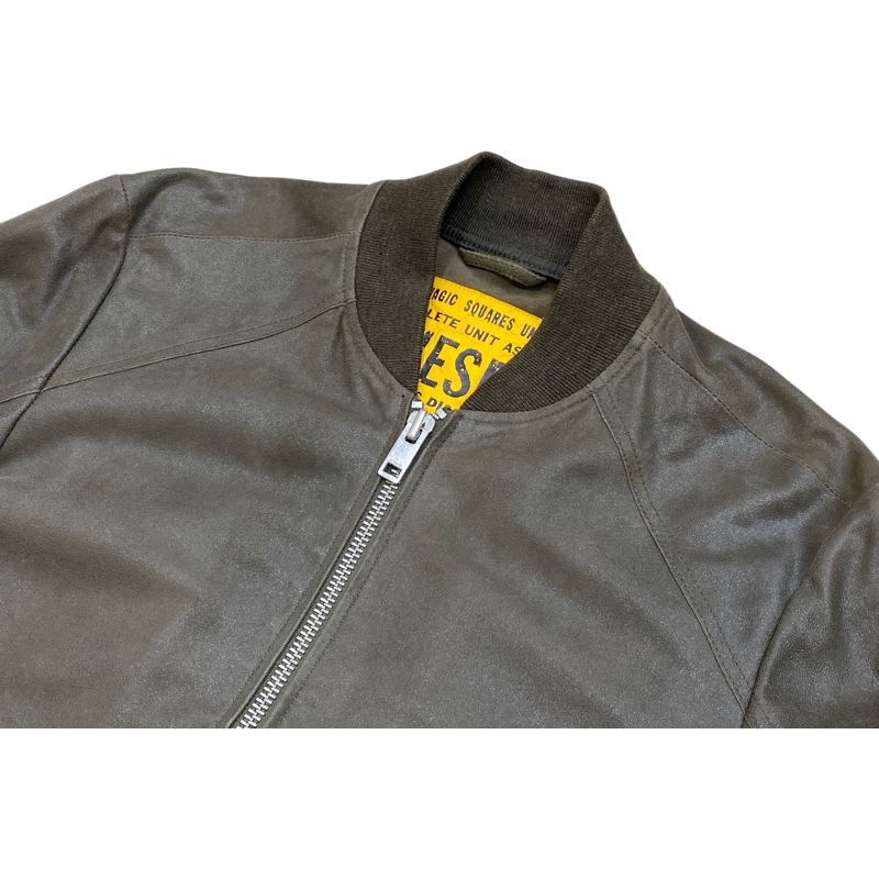 国内正規品】DIESEL メンズ 羊革 MA-1 レザージャケット カーキ S