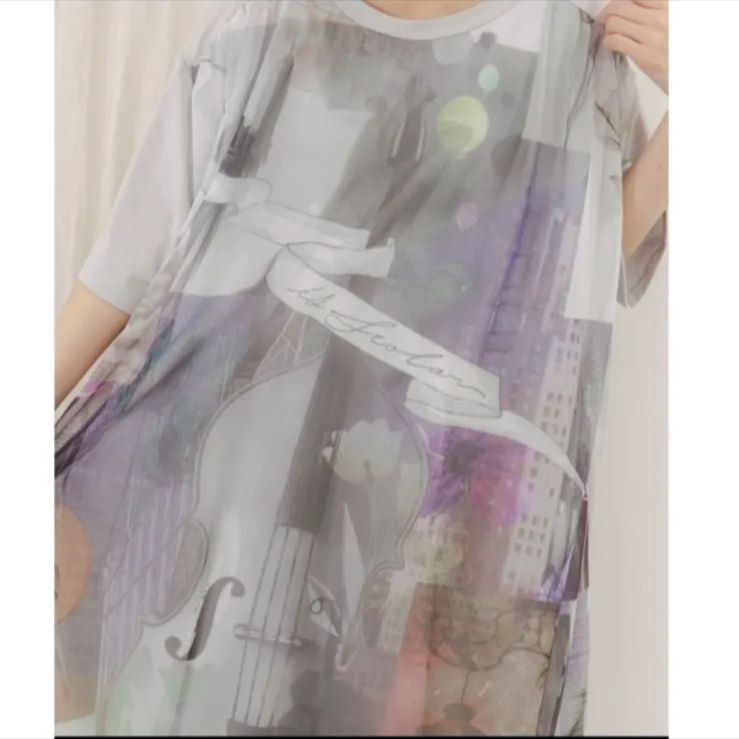 チュール重ねコラージュ柄ワンピース