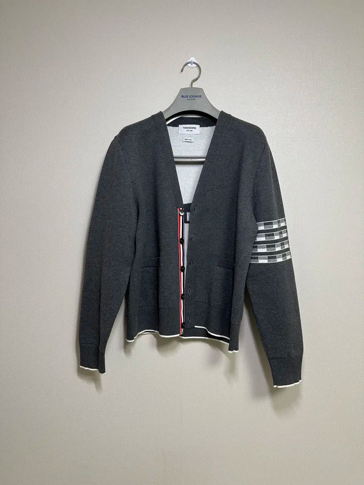 3size ほぼ Thom Browne トム ブラウン ジャカード ヘクター 四本サイドライン カーディガン グレー