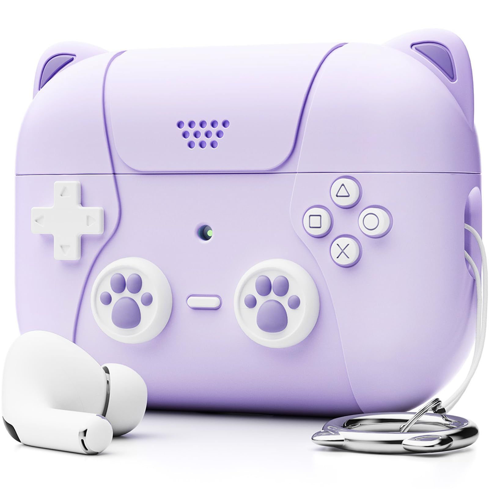 【特価セール】第2世代 Pro AirPods AirPods ケースキーチェーン付き 猫とゲーム機のデザイン ケース ケース エアーポッズプロ2 (パープル) かわいい Pro2 NIUTRENDZ