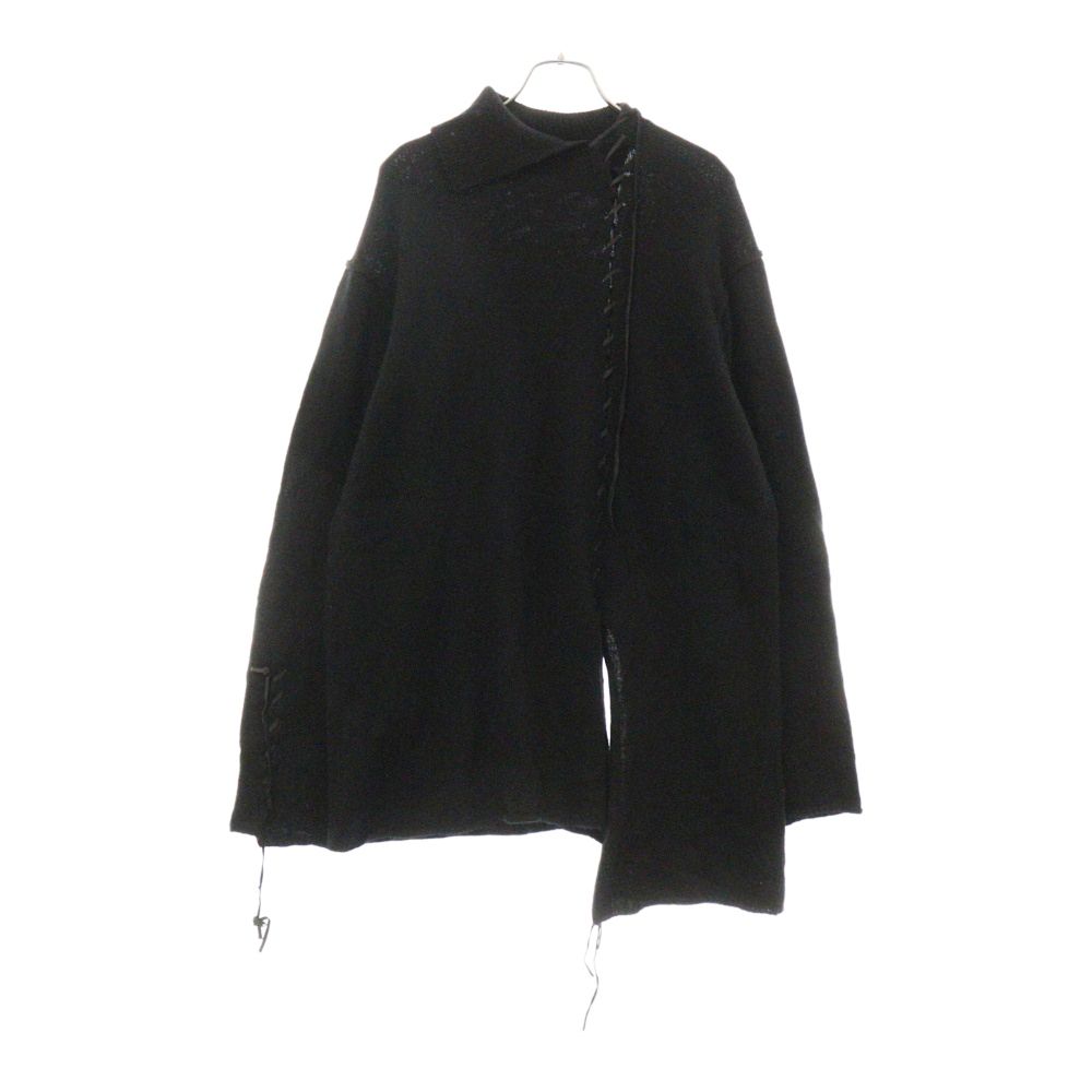 Yohji Yamamoto POUR HOMME (ヨウジヤマモト プールオム) 20AW 革紐通しタートル レースアップニットセーター ブラック HR-K14-194
